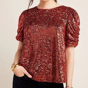 Anthropologie Marie Sequin Puff Sleeve Top